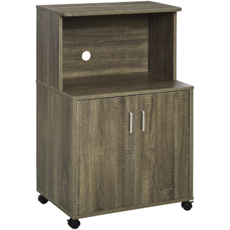 Mobile contenitore da cucina, carrello con supporto microonde, armadietto, ruote bloccabili, grigio