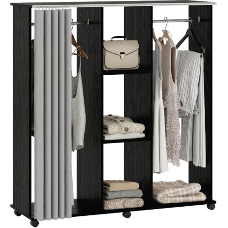 Mobile contenitore mobile in legno nero 120 x 40 x 128 cm con 6 ruote, per la casa, pratico e modulare.