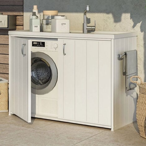 Mobile coprilavatrice e lavatoio in pvc reversibile bianco 109x60xh92 cm negrari