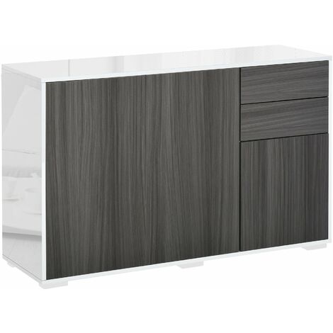 Mobile Credenza 2 Ante 2 Cassetti 117x36x74 cm in Legno Bianco e Grigio Scuro