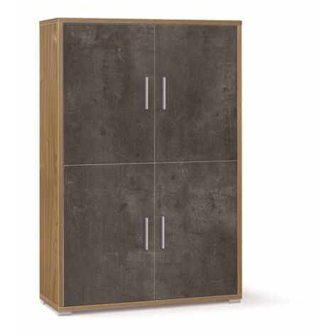 Mobile Credenza 4 Ante Armadio Noce Nero con Ripiani da Ufficio Soggiorno
