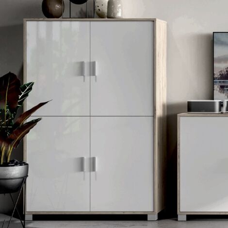 Mobile Credenza 4 Ante Bianco Lucido Buffet Ripiani Ufficio Soggiorno Ingresso