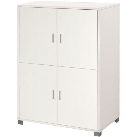 Mobile Credenza 4 Ante Bianco Venato Buffet Ripiani Ufficio Dispensa Soggiorno