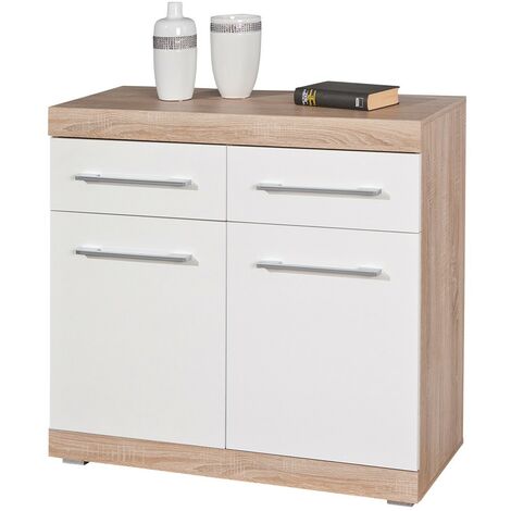 Mobile Credenza Buffet Bianco Rovere 2 Ante Cassetti Dispensa Soggiorno Salotto