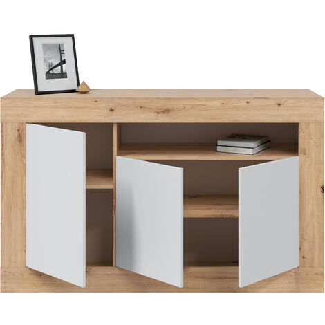Mobile credenza buffet moderno soggiorno salotto camera letto ROVERE NODI BIANCO 144 X 42 X 87 cm 016628W