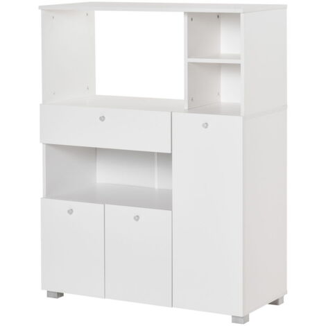 MOBILE CREDENZA CON ARMADIETTI MENSOLE E CASSETTO IN LEGNO 90X40X120CM BIANCO