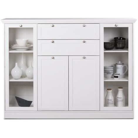 Mobile credenza con vetrina 4 ante 2 casssetti bianco 160x40xh.120cm EFFEZ
