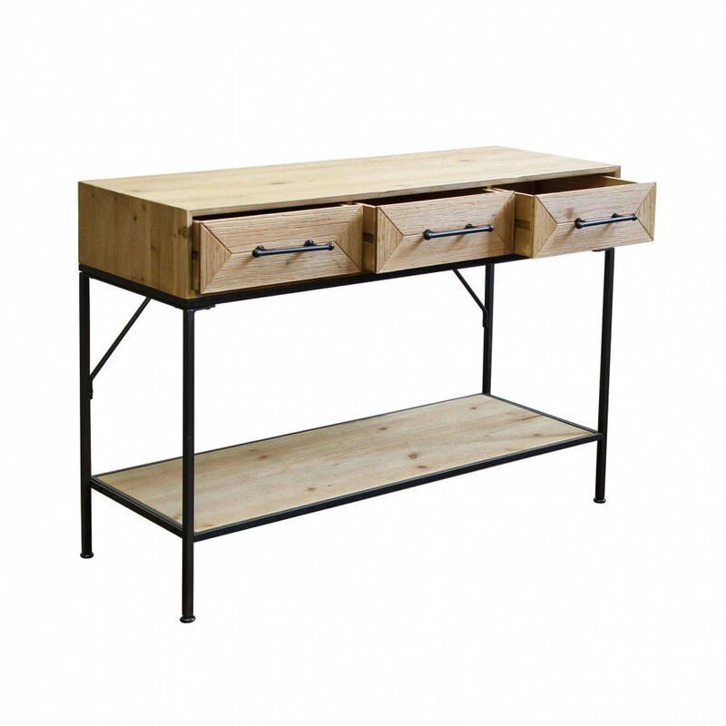 Mobile credenza da ingresso con struttura in legno e metallo con 3 cassetti e ripiano inferiore Linea Industrial