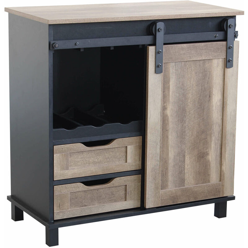 Homeness - Mobile credenza da interno bar pub in acciaio e legno con 2 cassetti ed 1 anta scorrevole Linea Industrial