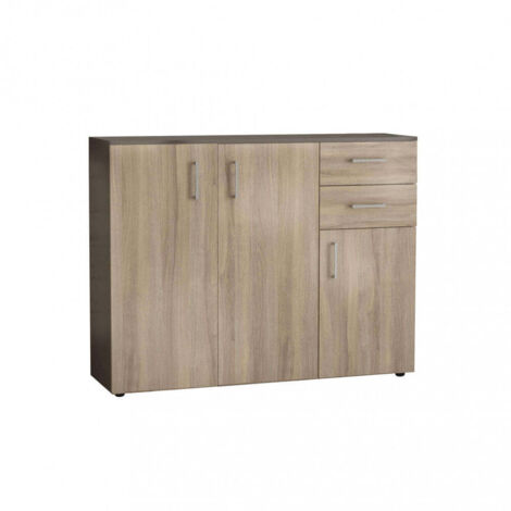 Mobile credenza da interno in legno nobilitato bilaminato con 3 ante e 2 cassetti Linea Classic - Grigio e marrone chiaro