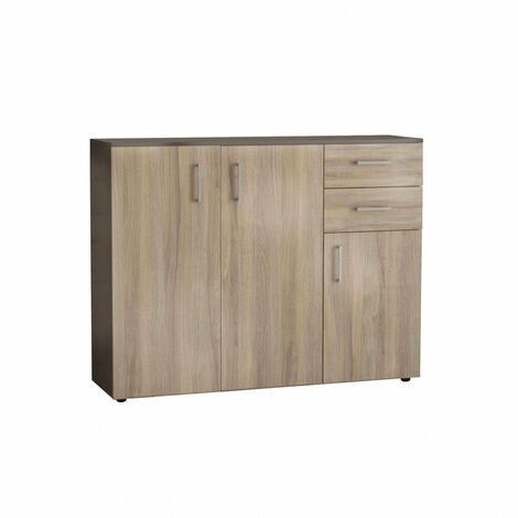 Mobile credenza da interno in legno nobilitato bilaminato con 3 ante e 2 cassetti Linea Classic -  Grigio e marrone chiaro