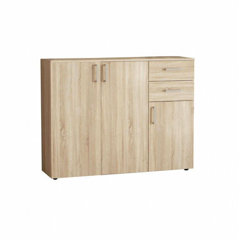 Mobile credenza da interno in legno nobilitato bilaminato con 3 ante e 2 cassetti Linea Classic -  Marroncino