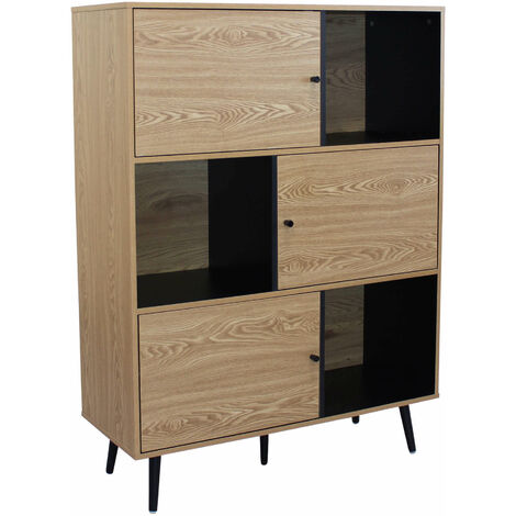 Mobile credenza da interno soggiorno in legno nobilitato bilaminato con struttura e ripiani neri Linea Classic