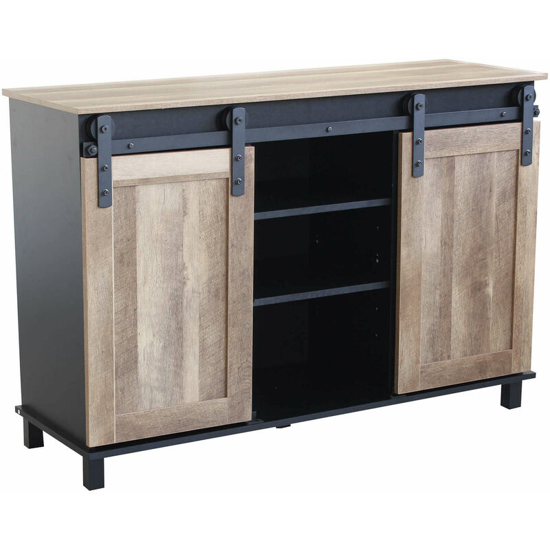 Homeness - Mobile credenza da interno soggiorno ingresso bar con 2 ante scorrevoli in legno e metallo Linea Industrial