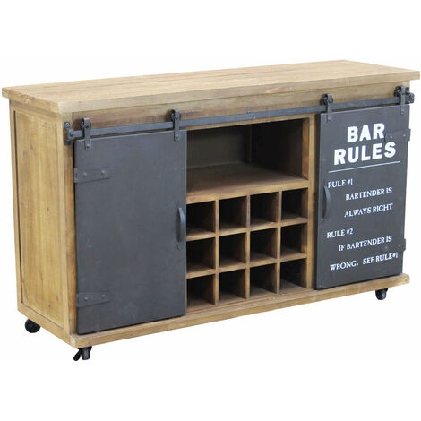 Mobile credenza madia da interno bar pub in acciaio e legno con 2 ante scorrevoli e 13 ripiani Linea Industrial