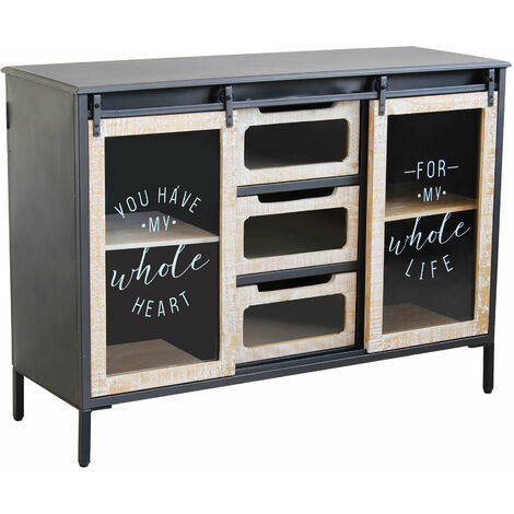 Mobile credenza madia da interno bar pub interamente in ferro con 2 ante laterali e 3 cassetti centrali in legno Linea Industrial