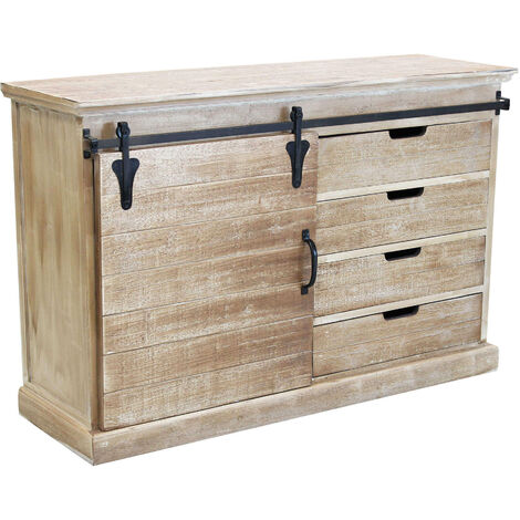 Mobile credenza madia da interno con 4 cassetti e 1 anta scorrevole struttura in legno e metallo Linea Industrial