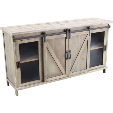Mobile credenza madia da interno soggiorno in acciaio e legno con 2 ante centrali scorrevoli e 2 ante laterali battenti Linea Industrial