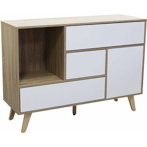Mobile credenza madia moderna da interno soggiorno in legno nobilitato bilaminato con 3 cassetti ed 1 anta Linea Elegance -  White