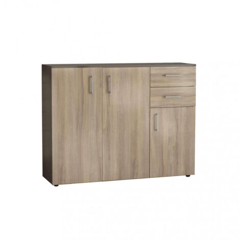 Mobile credenza soggiorno con 3 ante battenti e 2 cassetti di colore Quercia chiaro mod. Flexi