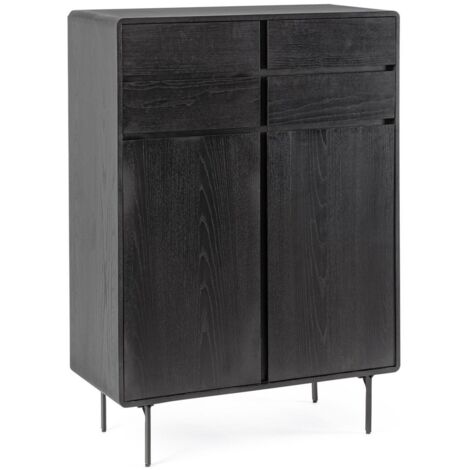 Mobile credenza "Widald" in mdf-legno di frassino, gambe in acciaio, per interno -Nero / 2 ante - 4 cassetti