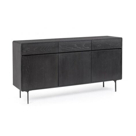 Mobile credenza "Widald" in mdf-legno di frassino, gambe in acciaio, per interno -Nero / 3 ante - 3 cassetti