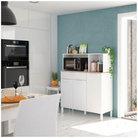 Mobile cucina 108x40x126 cm bianco opaco e rovere canadese con 3 ante e 1 cassetto – Fanaro
