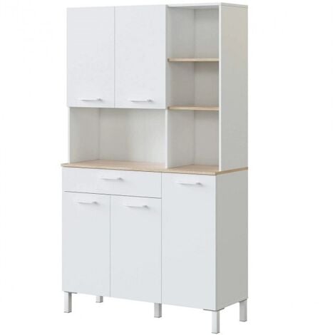 Mobile cucina 108x40x186 cm bianco opaco e rovere canadese con 5 ante e 1 cassetto – Fanaro