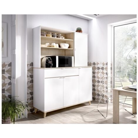 Mobile cucina 120x40x189 cm Anita Bianco opaco e Rovere naturale con quattro ante ed un cassetto | Bianco e Naturale