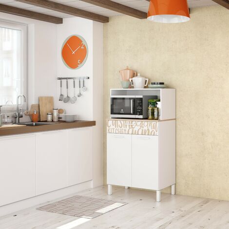 Mobile cucina 72x40x126 cm Bianco opaco e Rovere canadese con stampa decorativa Rovere e Bianco
