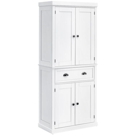MOBILE CUCINA CON ARMADIETTO SUPERIORE IN LEGNO METALLO 76X40.5X184CM BIANCO