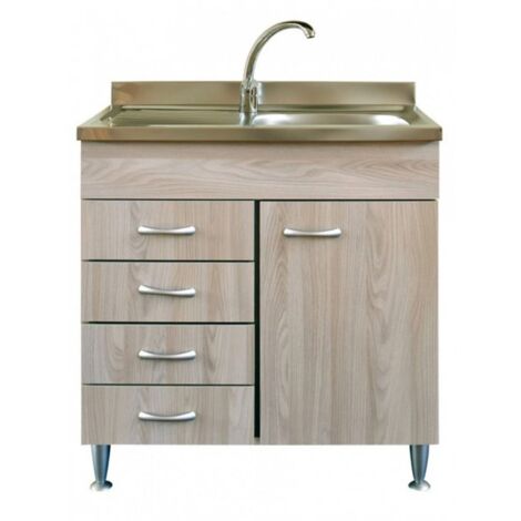 Mobile cucina con lavello inox dx e cassettiera sx finitura olmo 80x50xH81cm Potres Sabin