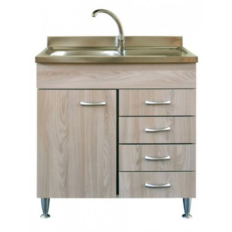Mobile cucina due ante con lavello inox sx e cassettiera dx finitura olmo 80x50xH81cm Potres Sabin