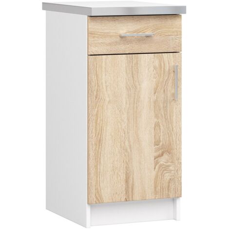 Mobile cucina modulare con piano di lavoro AKORD LIMA Bianco 40 cm 1 anta 1 cassetto inserto frontale Sonoma Quercia 40x44,5x82 cm