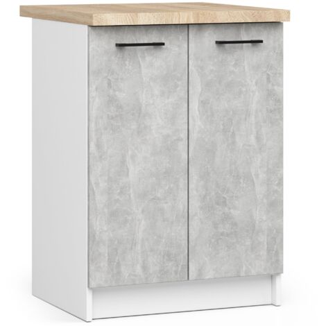 Mobile cucina modulare con piano di lavoro AKORD OLIWIA Bianco 60 cm 2 ante inserto frontale Cemento 60x46x85 cm