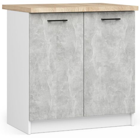 Mobile cucina modulare con piano di lavoro AKORD OLIWIA Bianco 80 cm 2 ante inserto frontale Cemento 80x46x85 cm