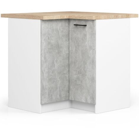 Mobile cucina modulare con piano di lavoro AKORD OLIWIA Bianco 90 cm 2 ante inserto frontale Cemento 90x46x85 cm