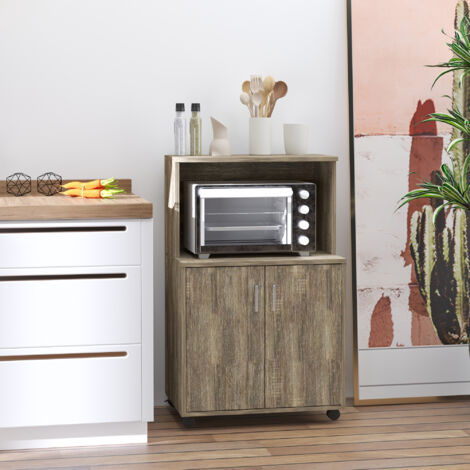 Mobile Cucina Multiuso con 4 Ruote, Armadietto con Ripiano per Microonde in Legno Truciolare, 60.4x40.3x97cm, Grigio