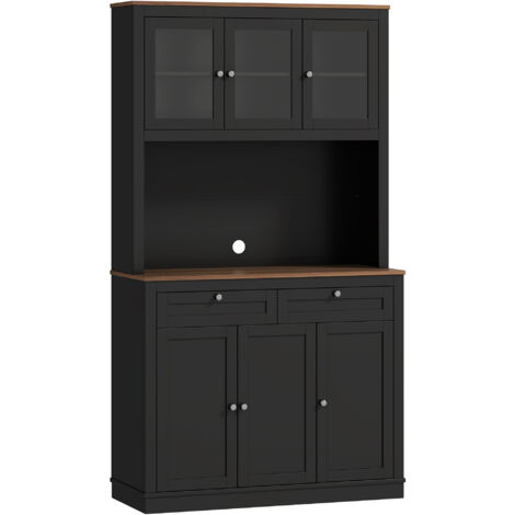 Mobile Cucina Multiuso Dispensa con Mensola e Foro Passacavi 100x40x180 cm in MDF Nero