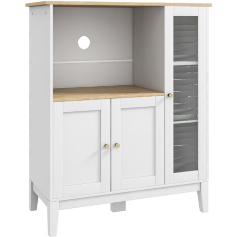 Mobile Cucina Multiuso per Microonde 80x35x97 cm Ripiani Chiusi e Mensola con Passacavi in MDF Bianco