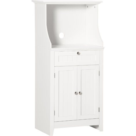 Mobile Cucina per Microonde 60x40x122,5 cm con Cassetto e Armadietto 2 Ante in MDF Bianco