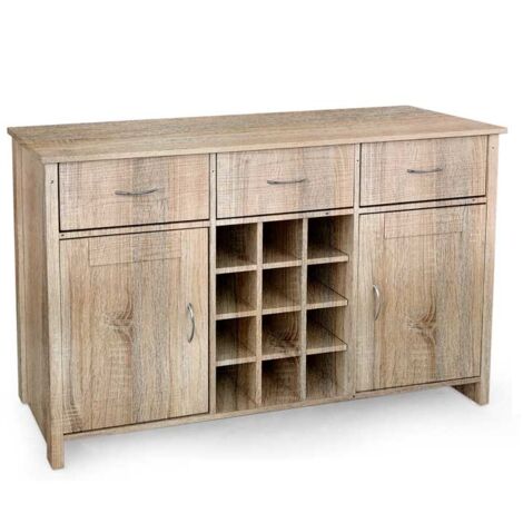 MOBILE DA ARREDO CON 3 CASSETTI 2 ANTE E VANI APERTI 124X40X80CM COLORE ROVERE
