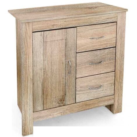 MOBILE DA ARREDO CON 3 CASSETTI E ANTA 80X35X80CM IN COLORE ROVERE