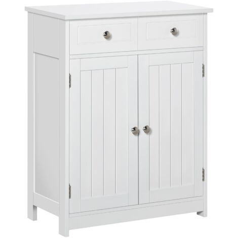 Mobile da Bagno 2 Ante con Cassetti 60x30x75 cm in Legno Bianco