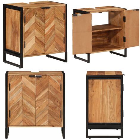 Mobile da Bagno 55x35x60 cm in Legno Massello di Acacia e Ferro - Mobile da bagno in acacia - Mobile da bagno in ferro