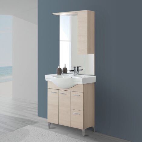 Mobile da bagno 80 cm 2 ante e cassetti larice Stella Feridras