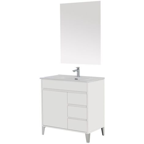 Mobile da bagno 82cm bianco laccato con anta e 3 cassetti Mondo 2.0 Feridras