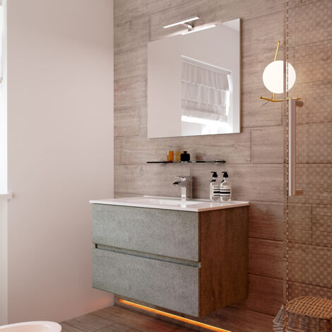 Mobile da bagno 90 cm sospeso finitura cemento  con specchio filo lucido