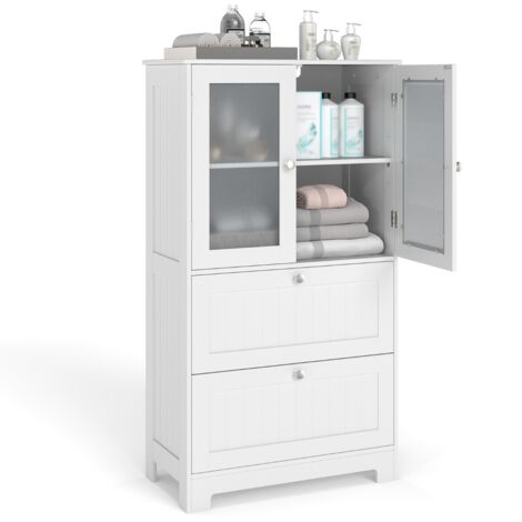 Mobile da bagno a terra con ripiani regolabile per cucina e salotto, Armadietto autoportante con 2 cassetti e 2 ante Bianco
