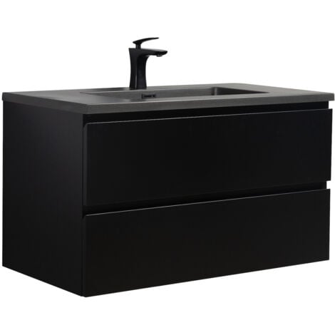 Mobile da bagno Angela 90cm Nero Opaco con Lavello Nero - armadio mobiletto